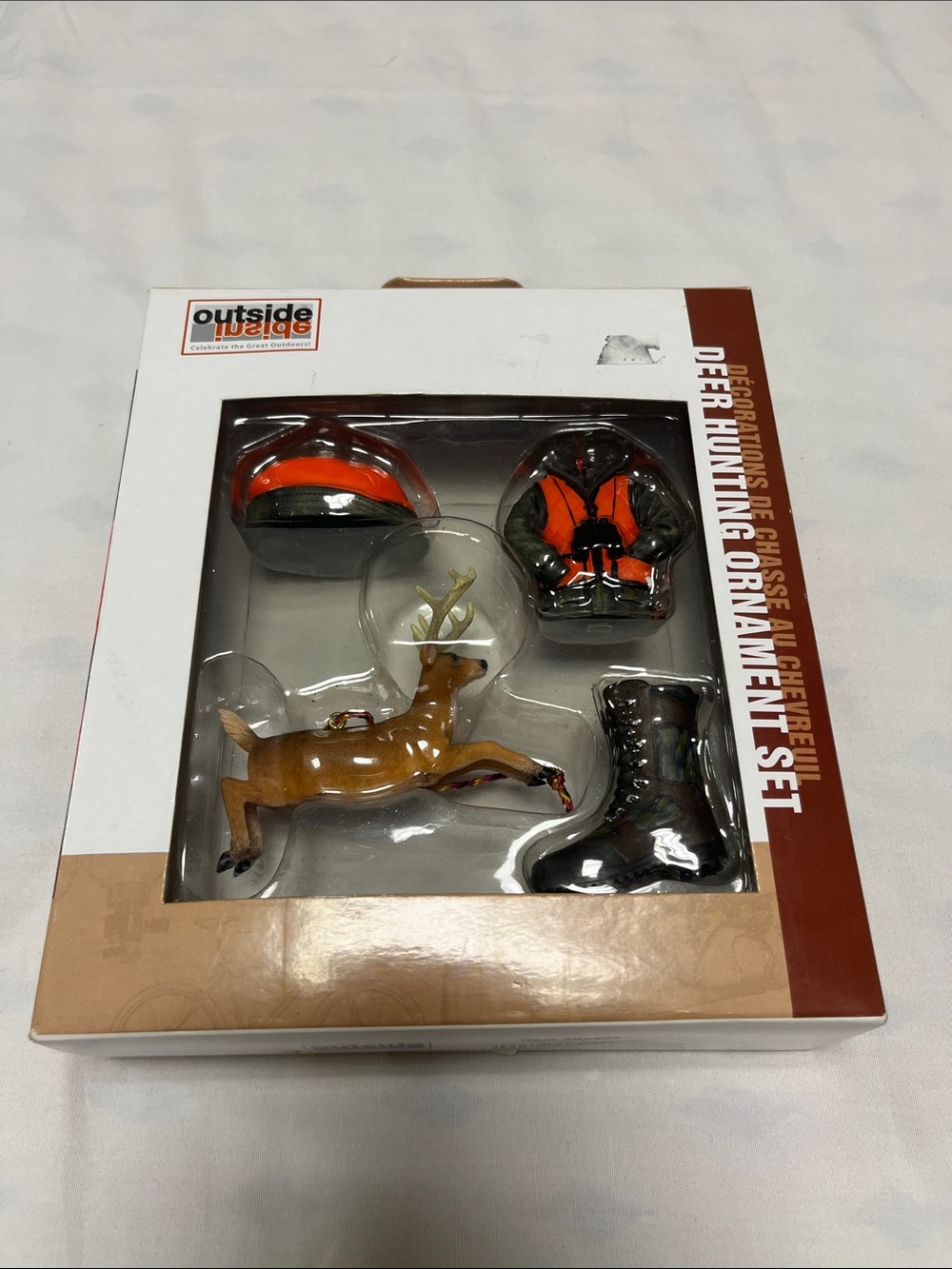 Christmas Deer Hunting Ornament Set - Orange & Brown